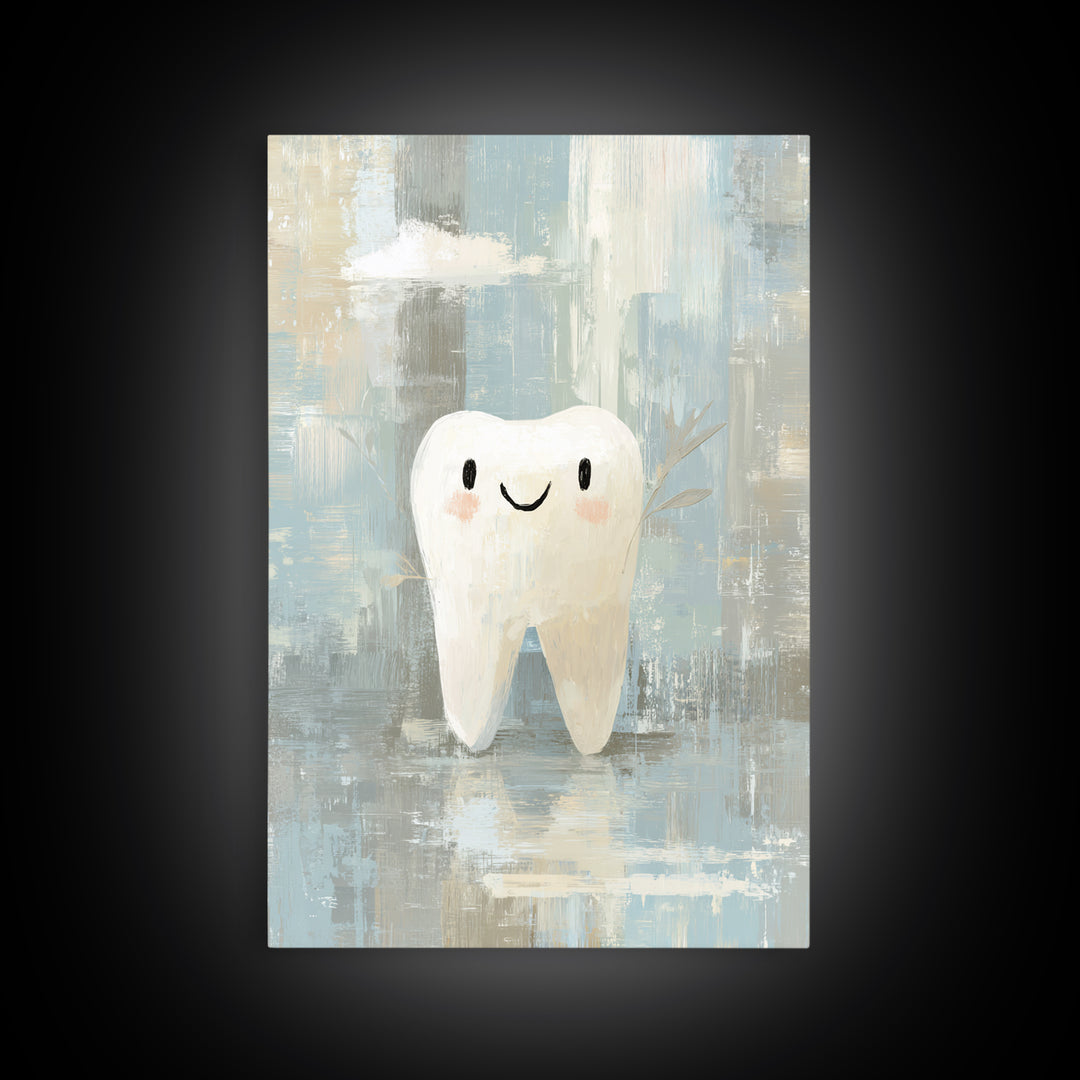 Playful Tooth Shaped Character Framed Canvas Print, Dental Office Art, Modern Decor, Office Decor, Abstract Art, Calm, DOA-2x3-38