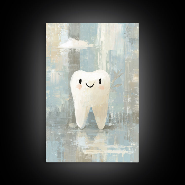 Playful Tooth Shaped Character Framed Canvas Print, Dental Office Art, Modern Decor, Office Decor, Abstract Art, Calm, DOA-2x3-38