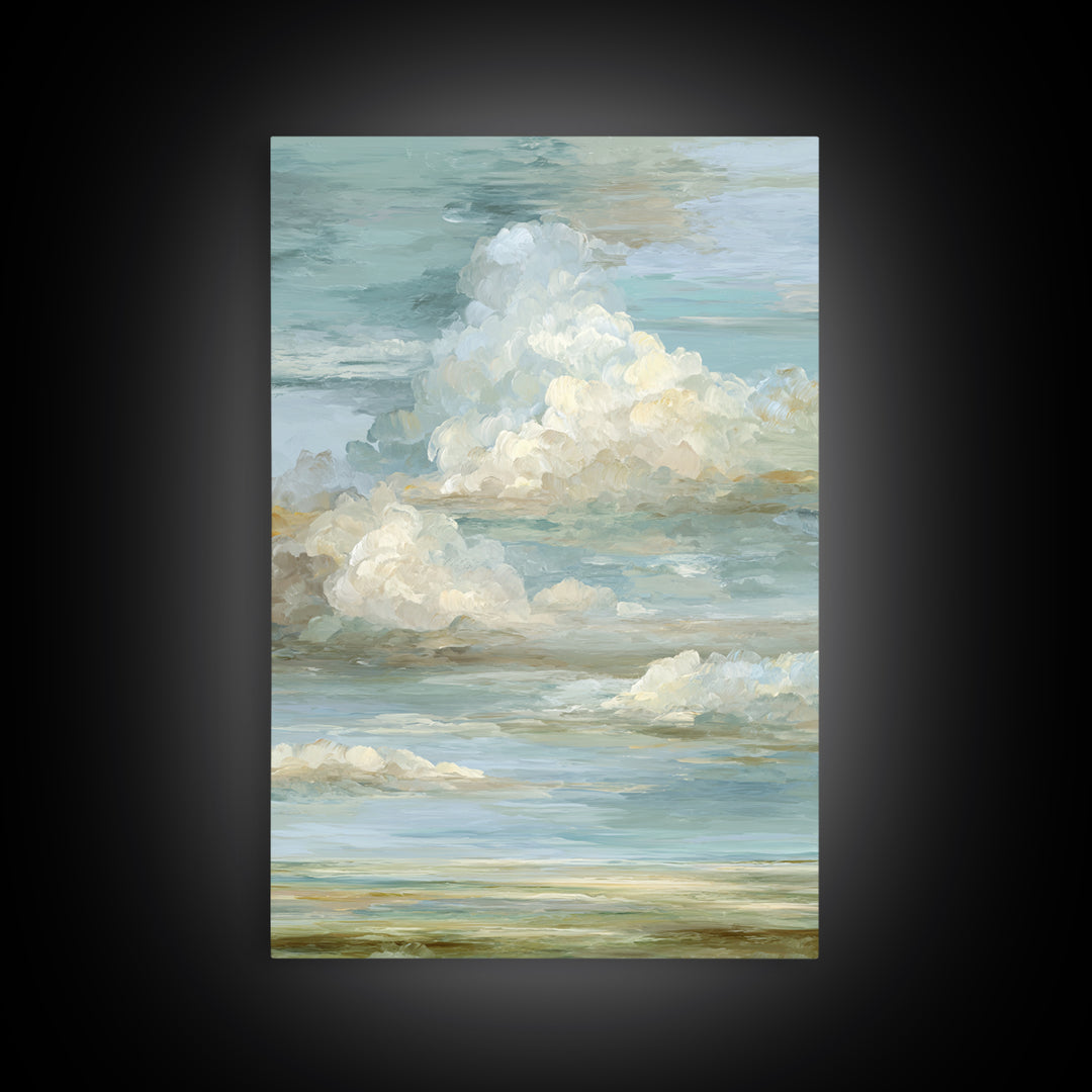 Peaceful Clouds over Open Meadow Framed Canvas Print, Dental Office Art, Modern Decor, Office Decor, Fine Art, Calm, Poster, DOA-2x3-41