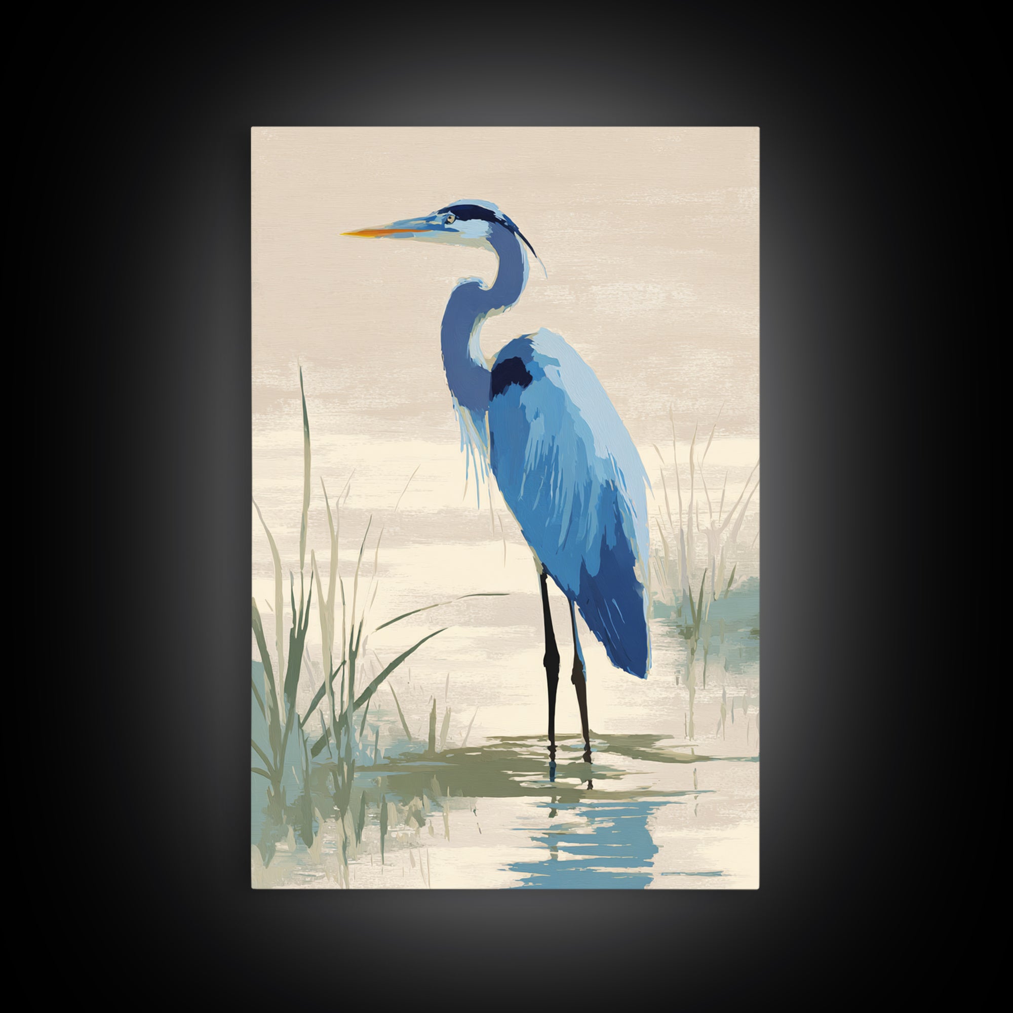 Blue Heron by Calm Marsh Water Framed Canvas Print, Dental Office Art, Dental Assistant, Office Decor, Fine Art, Calm, DOA-2x3-55