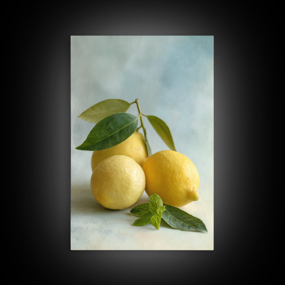 Fresh Citrus and Mint Still Life Framed Canvas Print, Dental Office Art, Dentist Art, Office Decor, Watercolor Art, Calm, DOA-2x3-63