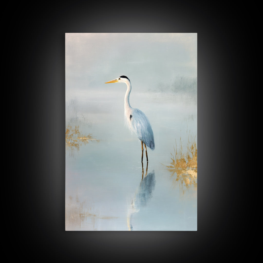 Blue Heron by Calm Marsh Water Canvas Print, Dental Office Art, Decor, Office Decor, Fine Art, Calm, Digital Artwork, DOA-2x3-7