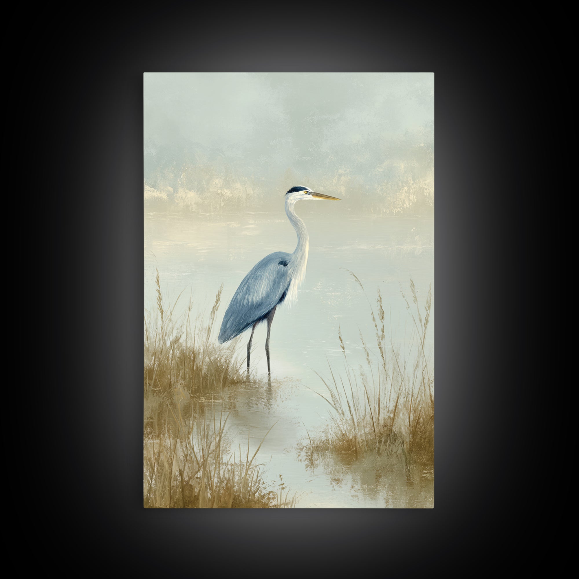 Blue Heron by Calm Marsh Water Canvas Print, Dental Office Art, Science Art, Office Decor, Fine Art, Calm, Boho Decor, DOA-2x3-79