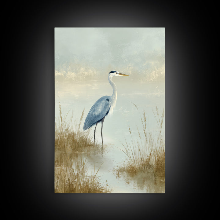 Blue Heron by Calm Marsh Water Canvas Print, Dental Office Art, Science Art, Office Decor, Fine Art, Calm, Boho Decor, DOA-2x3-79