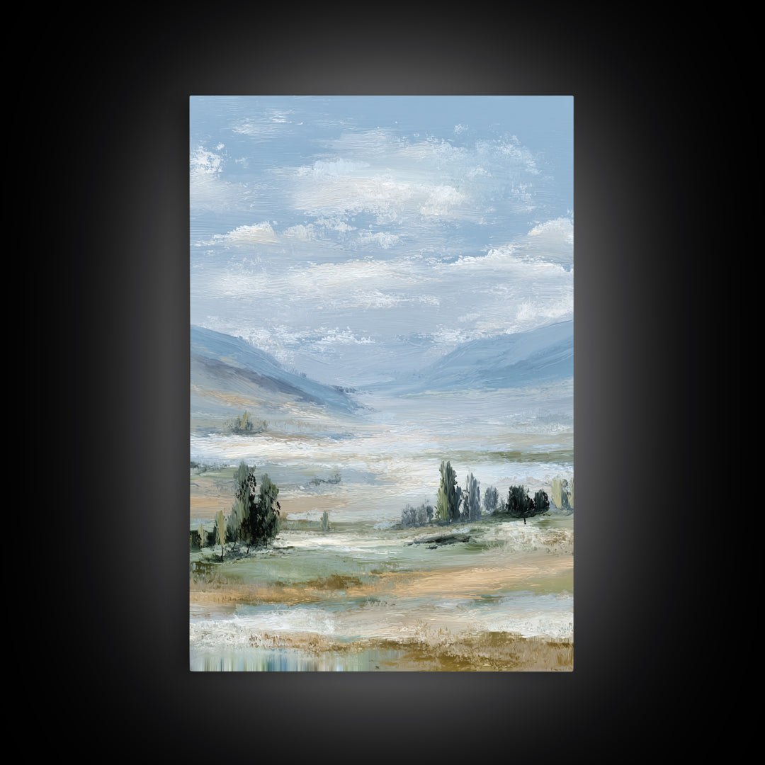 Peaceful Clouds over Open Meadow Framed Canvas Print, Dental Office Art, Wall Art, Office Decor, Calm, Dental Office Decor, DOA-2x3-89