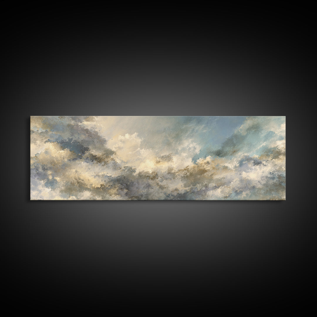 Peaceful Clouds over Open Meadow Framed Canvas Print, Dental Office Art, Wall Art, Office Decor, Watercolor Art, Calm, DOA-3x1-1