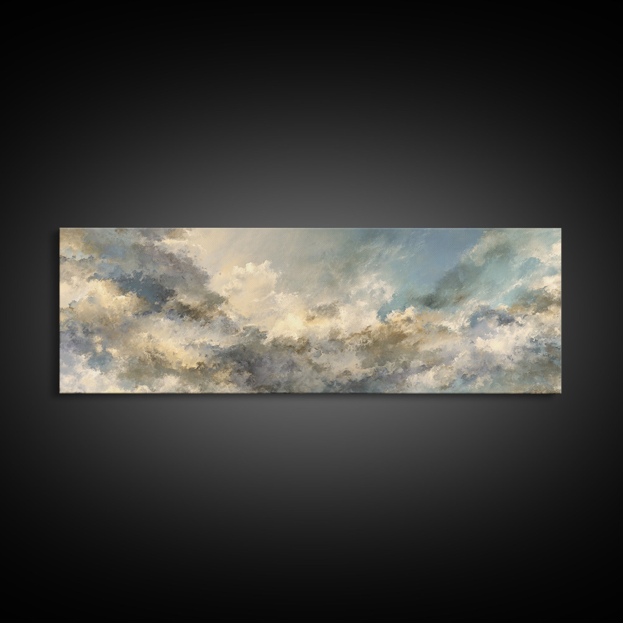 Peaceful Clouds over Open Meadow Framed Canvas Print, Dental Office Art, Wall Art, Office Decor, Watercolor Art, Calm, DOA-3x1-1