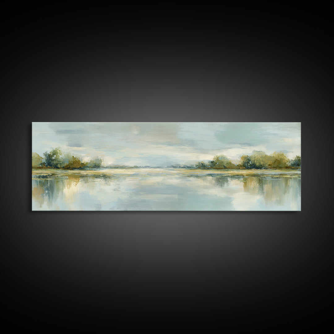 Sunlit Lake with Calming Reflections Canvas Print, Dental Office Art, Gallery Decor, Office Decor, Calm, Minimalist Decor, DOA-3x1-31