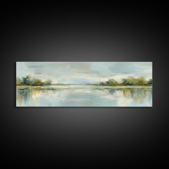 Sunlit Lake with Calming Reflections Canvas Print, Dental Office Art, Gallery Decor, Office Decor, Calm, Minimalist Decor, DOA-3x1-31
