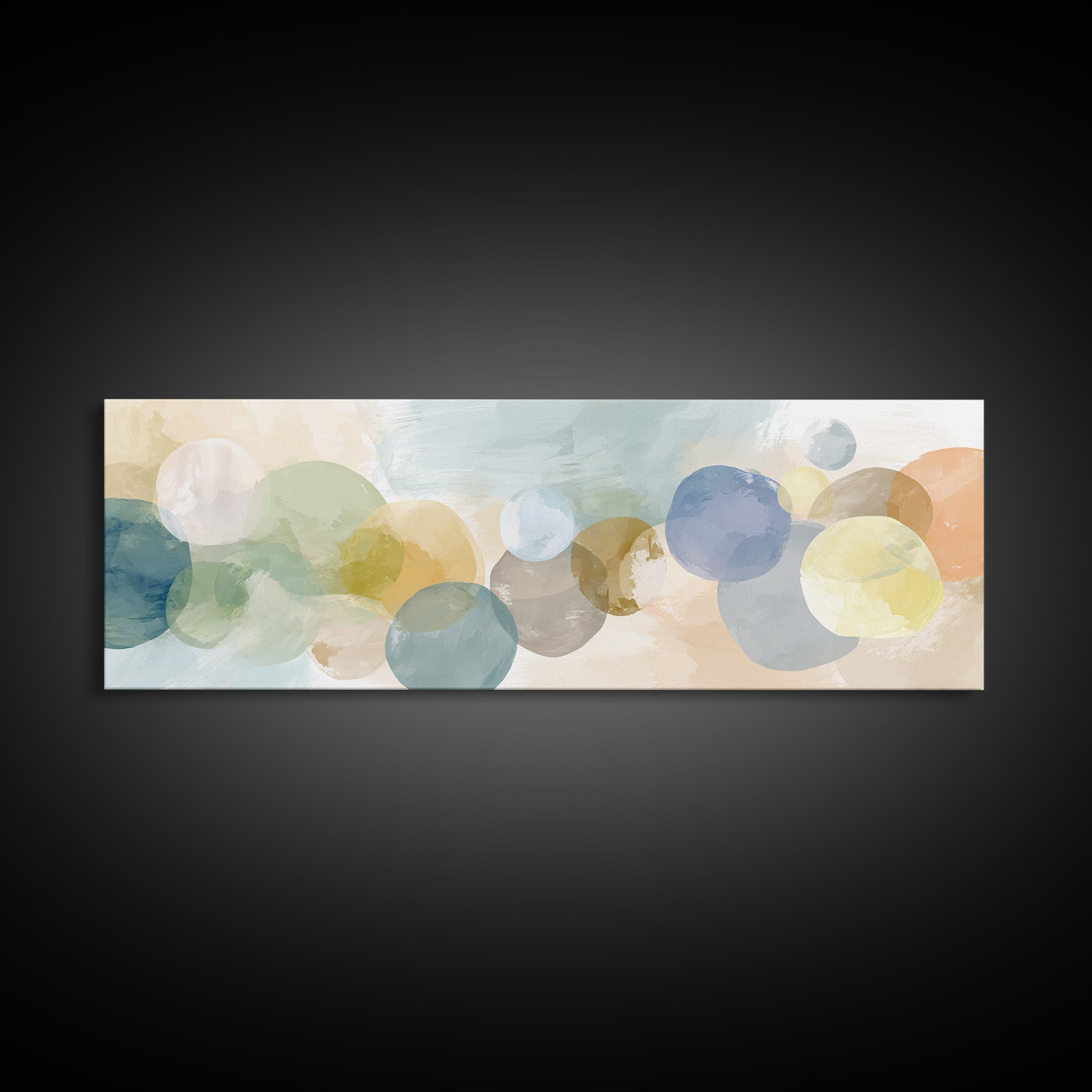 Simple Rainbow Pastel Shapes for Children Framed Canvas Print, Dental Office Art, Office Decor, Abstract Art, Calm, DOA-3x1-37