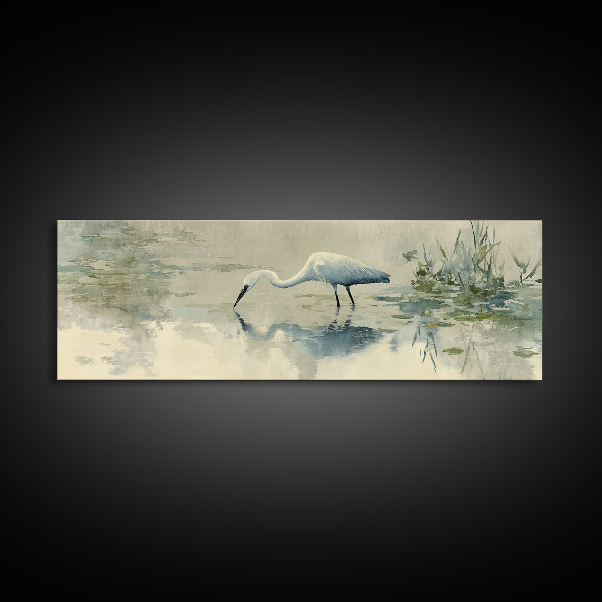 Blue Heron by Calm Marsh Water Canvas Print, Dental Office Art, Office Decor, Fine Art, Calm, Art Print, Room Decor, DOA-3x1-39
