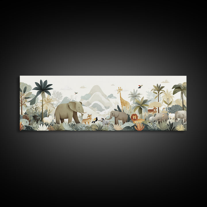 Happy Jungle Animals Canvas Print, Dental Office Art, Statement Artwork, Office Decor, Fine Art, Calm, Printable Wall Art, DOA-3x1-78
