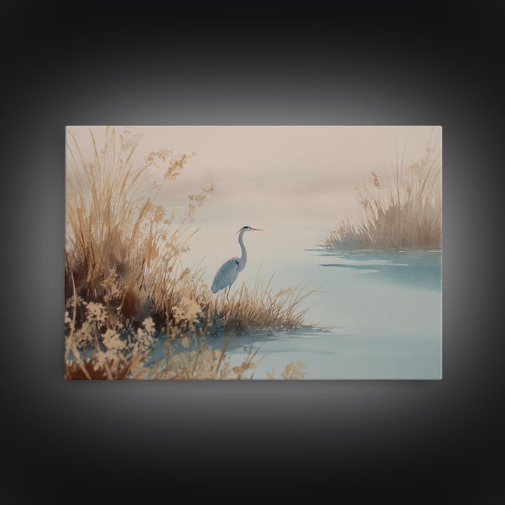 Blue Heron by Calm Marsh Water Canvas Print, Dental Office Art, Statement Artwork, Office Decor, Fine Art, Calm, DOA-3x2-3