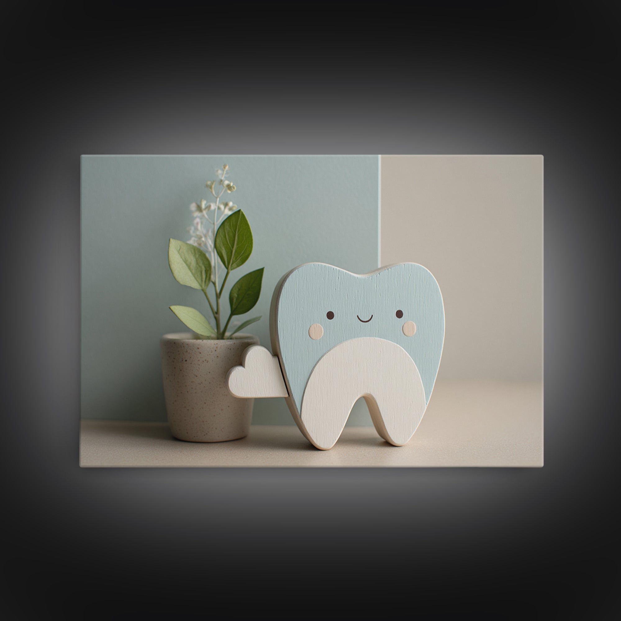 Playful Tooth Shaped Character Canvas Print, Dental Office Art, Office Wall Art, Office Decor, Abstract Art, Calm, DOA-3x2-34