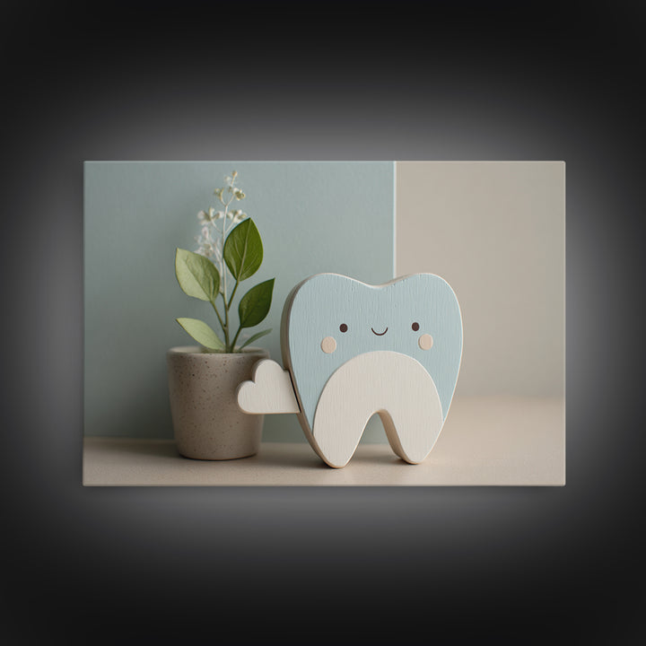 Playful Tooth Shaped Character Canvas Print, Dental Office Art, Office Wall Art, Office Decor, Abstract Art, Calm, DOA-3x2-34
