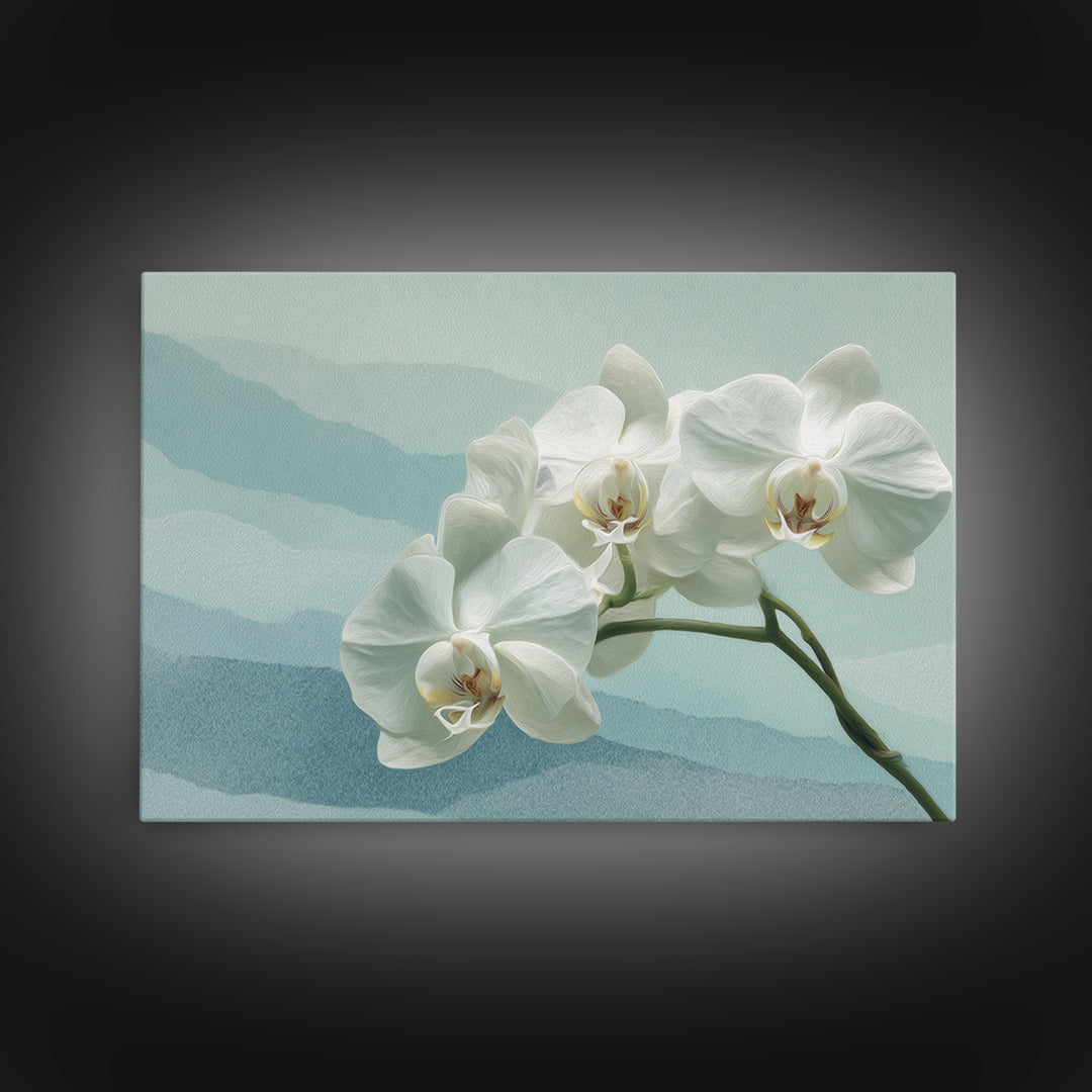 White Orchid on Stone Background Framed Canvas Print, Dental Office Art, Wall Art, Office Decor, Oil Painting, Calm, DOA-3x2-40