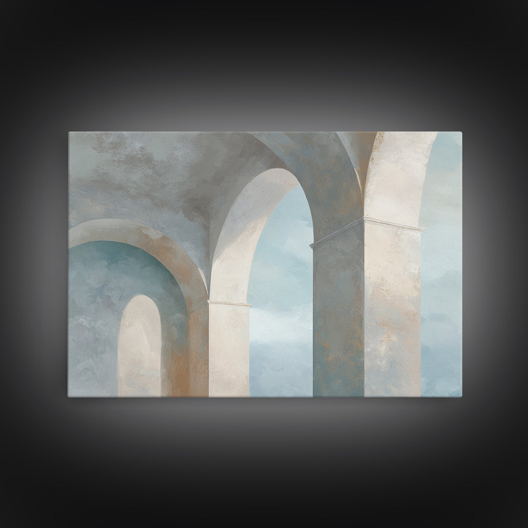 Light Scandinavian Abstract Arches Framed Canvas Print, Dental Office Art, Minimalist Wall Art, Office Decor, Fine Art, Calm, DOA-3x2-45
