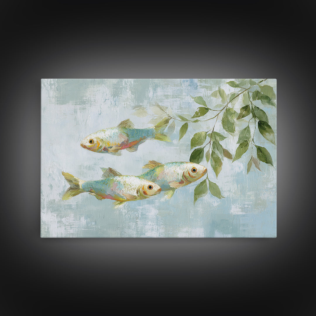 Colorful Fish Swimming Framed Canvas Print, Dental Office Art, Printable Wall Art, Office Decor, Fine Art, Calm, Dental Hygiene, DOA-3x2-46
