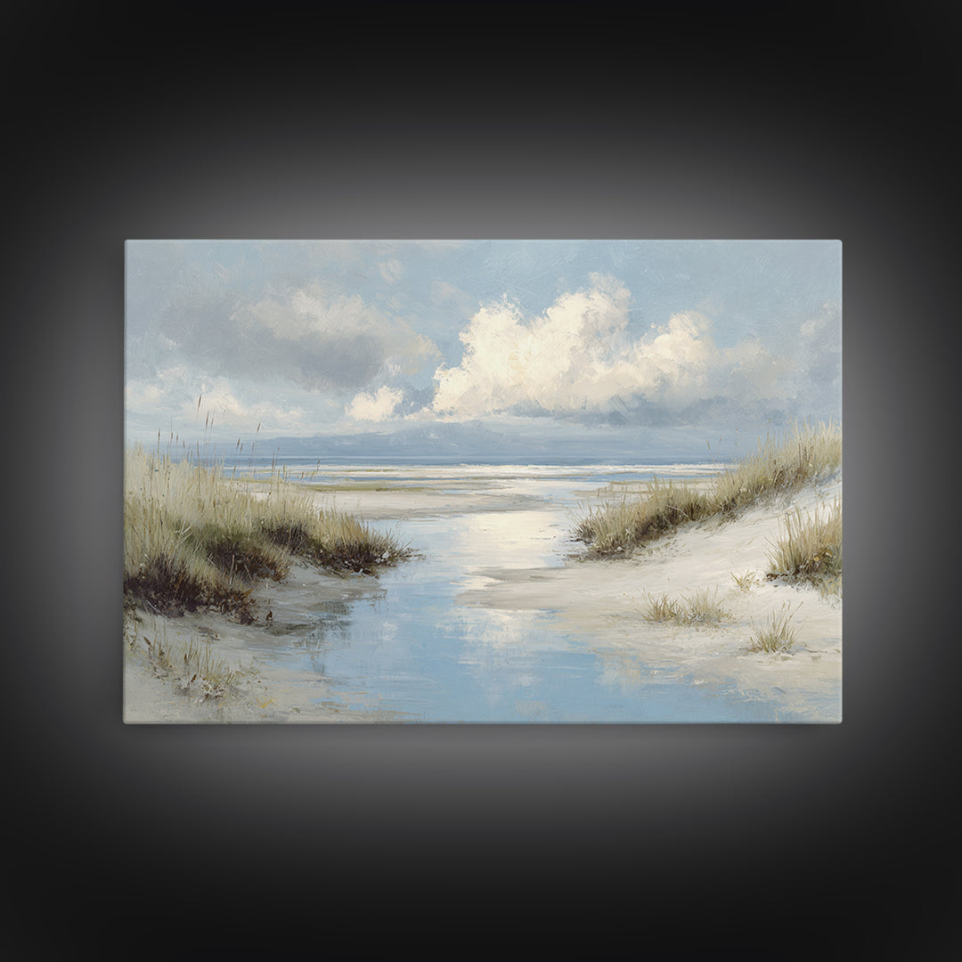 Quiet Coastal Dunes Framed Canvas Print, Dental Office Art, Office Decor, Oil Painting, Calm, Medical Art, Medical Office Decor, DOA-3x2-50
