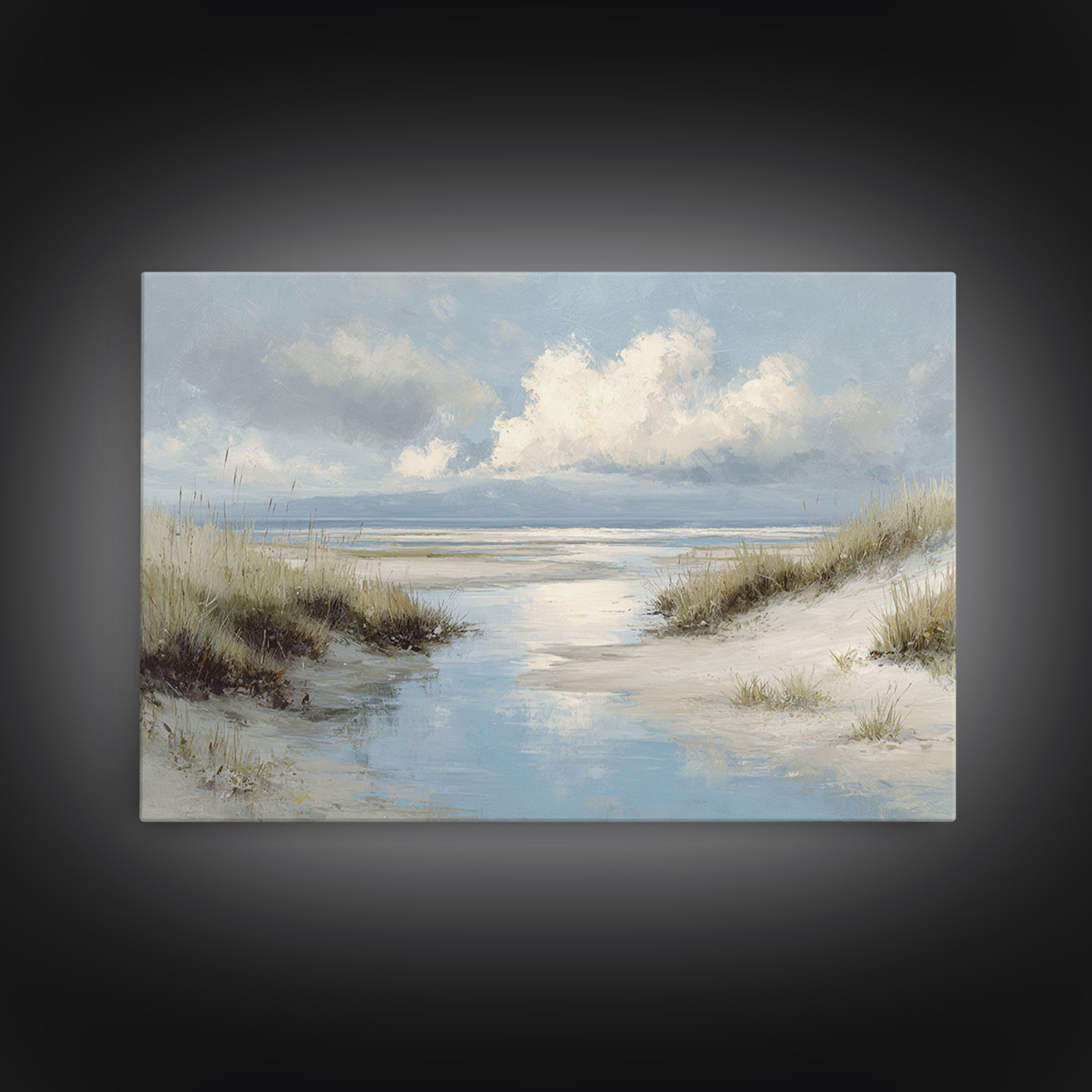 Quiet Coastal Dunes Framed Canvas Print, Dental Office Art, Office Decor, Oil Painting, Calm, Medical Art, Medical Office Decor, DOA-3x2-50