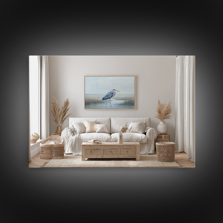 Blue Heron by Calm Marsh Water Canvas Print, Dental Office Art, Decor, Office Decor, Fine Art, Calm, Digital Artwork, DOA-3x2-51
