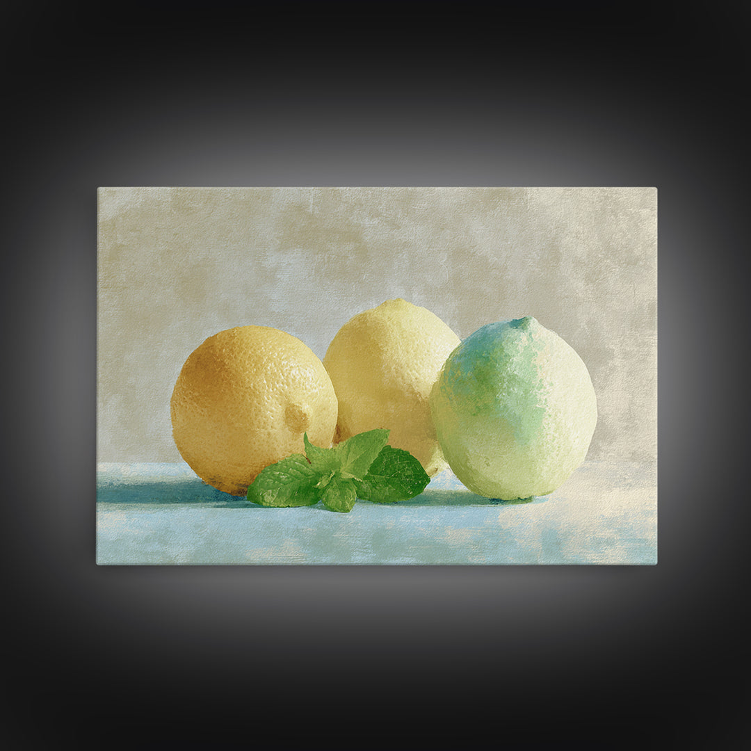 Fresh Citrus and Mint Still Life Framed Canvas Print, Dental Office Art, Dental Hygiene, Office Decor, Oil Painting, Calm, DOA-3x2-59