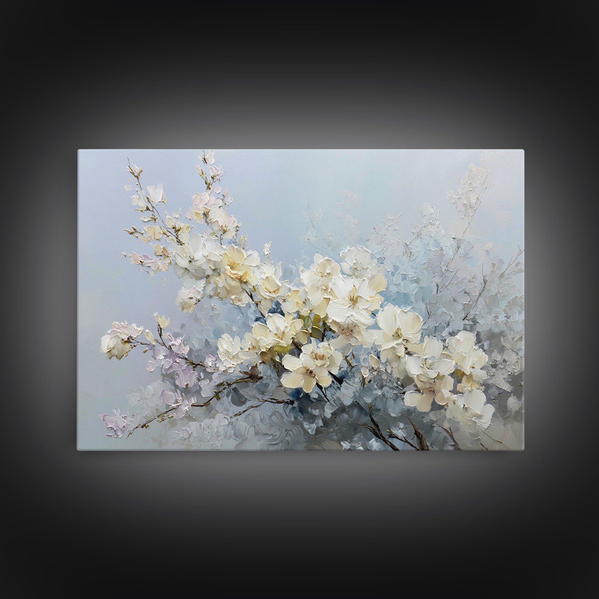 Sterile Modern Floral Painting Framed Canvas Print, Dental Office Art, Neutral Decor, Office Decor, Oil Painting, Calm, DOA-3x2-63