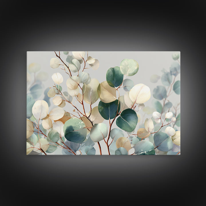 Soft Botanical Eucalyptus Print for Clean Atmosphere Framed Canvas Print, Dental Office Art, Dental Gift, Office Decor, Calm, DOA-3x2-7