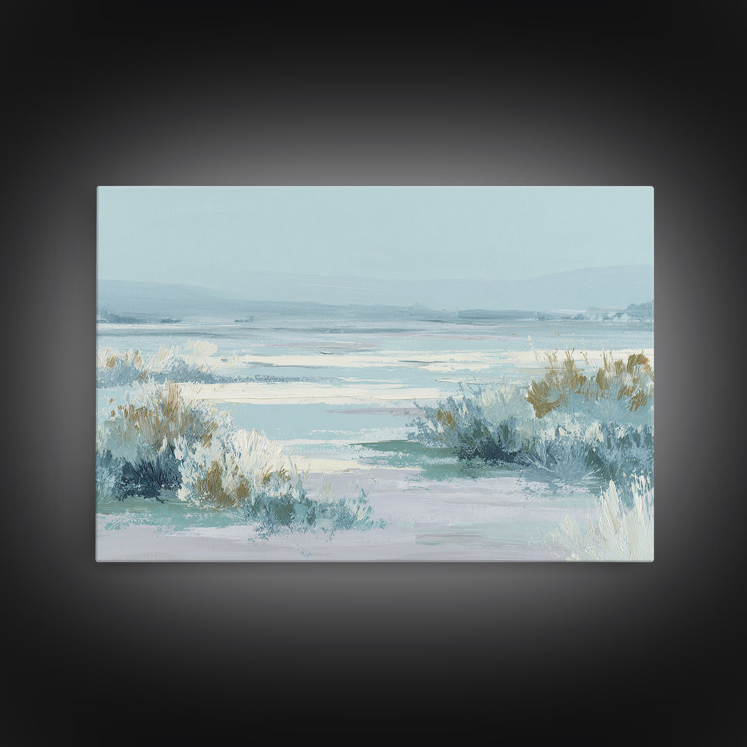 Quiet Coastal Dunes Framed Canvas Print, Dental Office Art, Office Decor, Oil Painting, Calm, Medical Art, Medical Office Decor, DOA-3x2-74