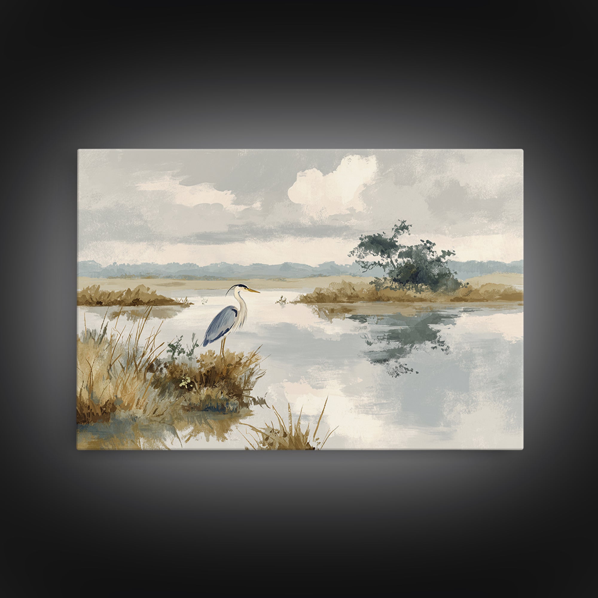 Blue Heron by Calm Marsh Water Canvas Print, Dental Office Art, Dental Art, Office Decor, Fine Art, Calm, Dental Gift, DOA-3x2-75
