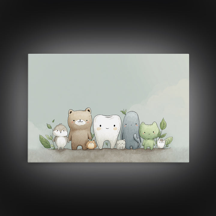 Cheerful Animal Dentist Themed Character Without Text Canvas Print, Dental Office Art, Motivational Poster, Office Decor, Calm, DOA-3x2-78