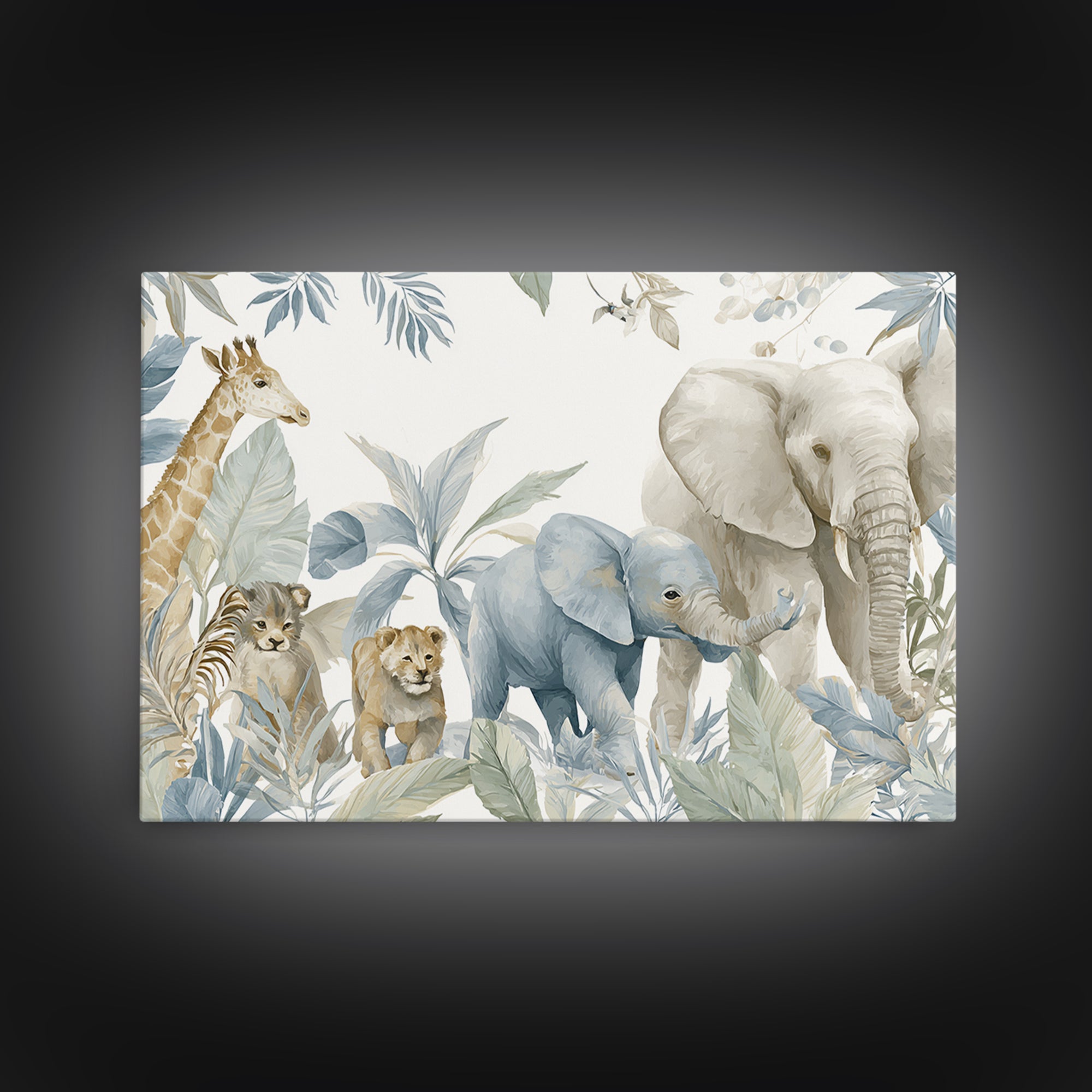 Happy Jungle Animals Framed Canvas Print, Dental Office Art, Minimalist Wall Art, Office Decor, Fine Art, Calm, Dental Decor, DOA-3x2-90