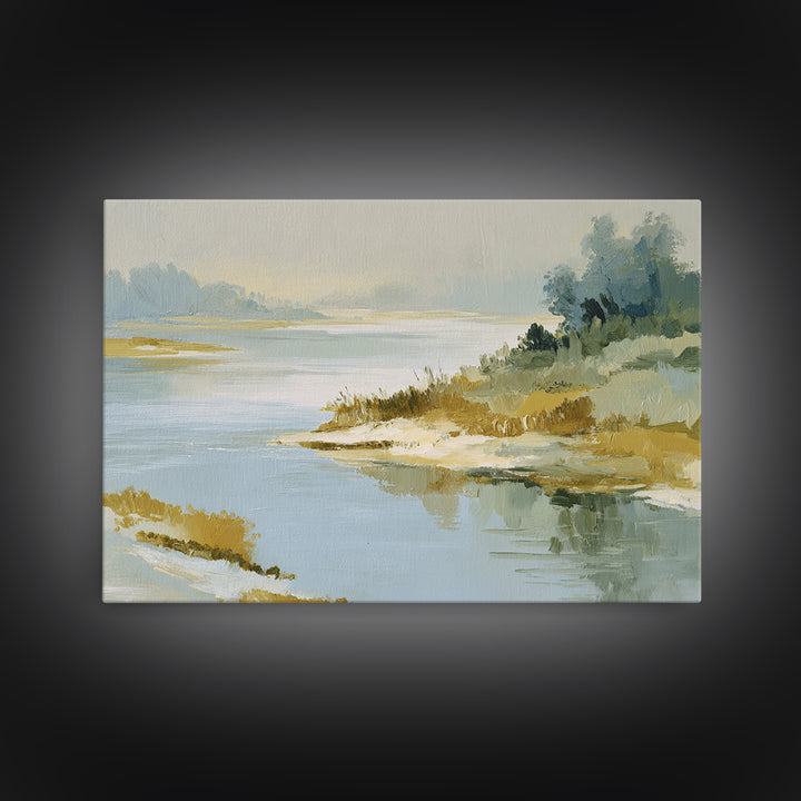 Sunlit Lake with Calming Reflections Framed Canvas Print, Dental Office Art, Dentistry Art, Office Decor, Fine Art, Calm, DOA-3x2-91