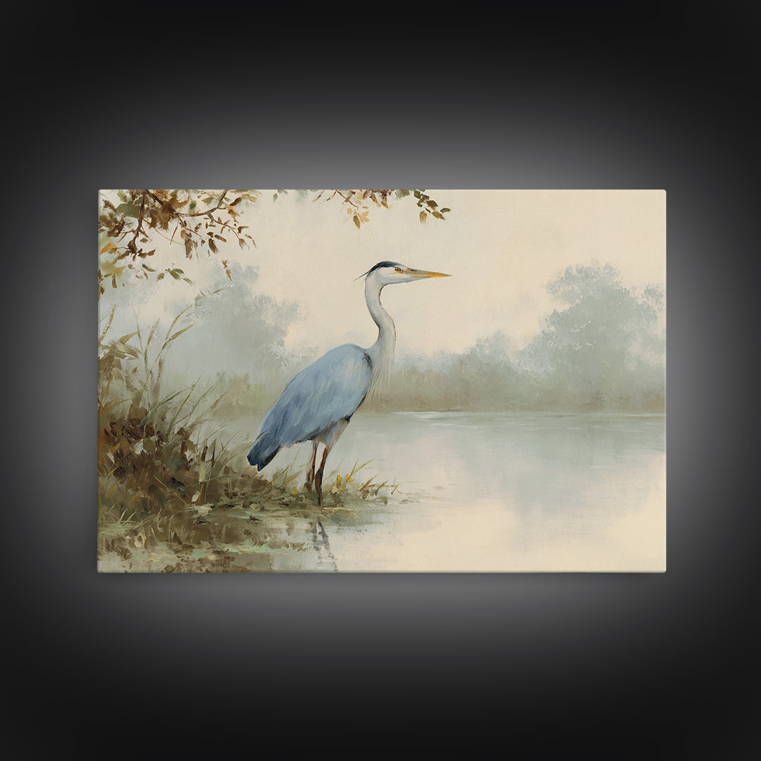 Blue Heron by Calm Marsh Water Framed Canvas Print, Dental Office Art, Dental Assistant, Office Decor, Fine Art, Calm, DOA-3x2-99