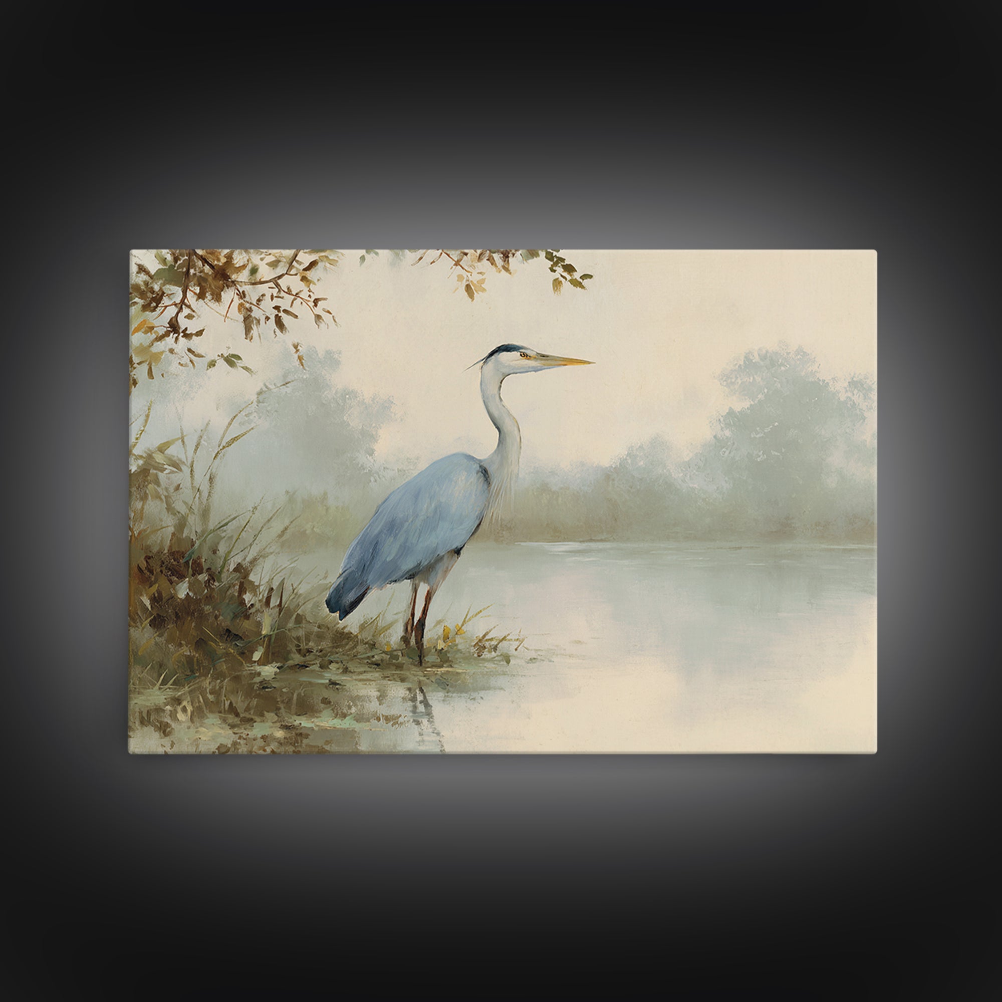 Blue Heron by Calm Marsh Water Framed Canvas Print, Dental Office Art, Dental Assistant, Office Decor, Fine Art, Calm, DOA-3x2-99
