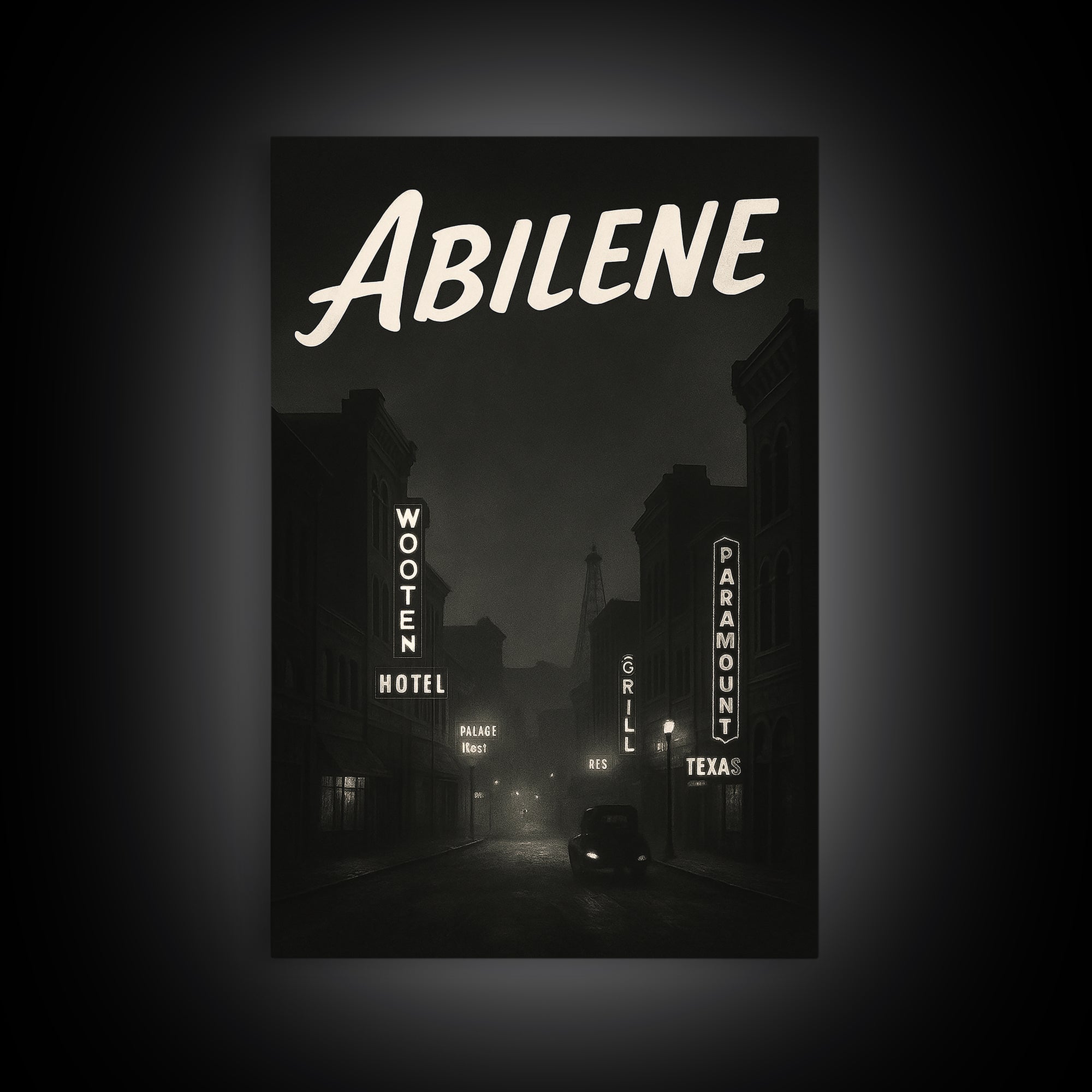 Abilene Texas Travel Poster, Canvas Print, Night Street Poster Art, Abilene Wall Art, City Art Print, Mid Century Wall Art, City Poster