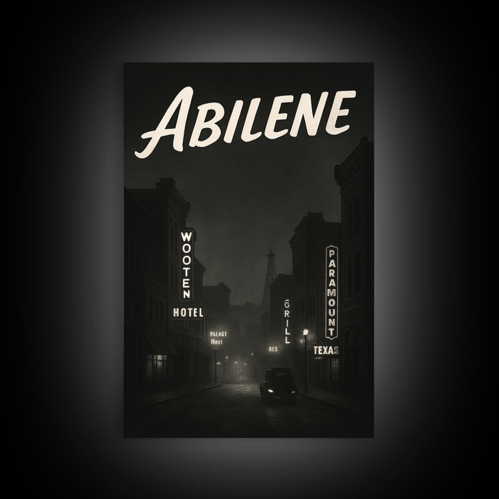 Abilene Texas Travel Poster, Canvas Print, Night Street Poster Art, Abilene Wall Art, City Art Print, Mid Century Wall Art, City Poster