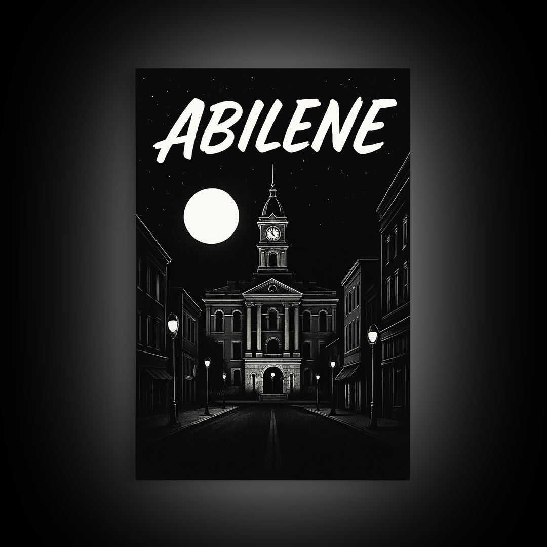 Abilene Travel Poster, Canvas Print, Black And White Travel Art, Abilene Poster Print, Home Office Decor, Retro Travel Print, Art Print