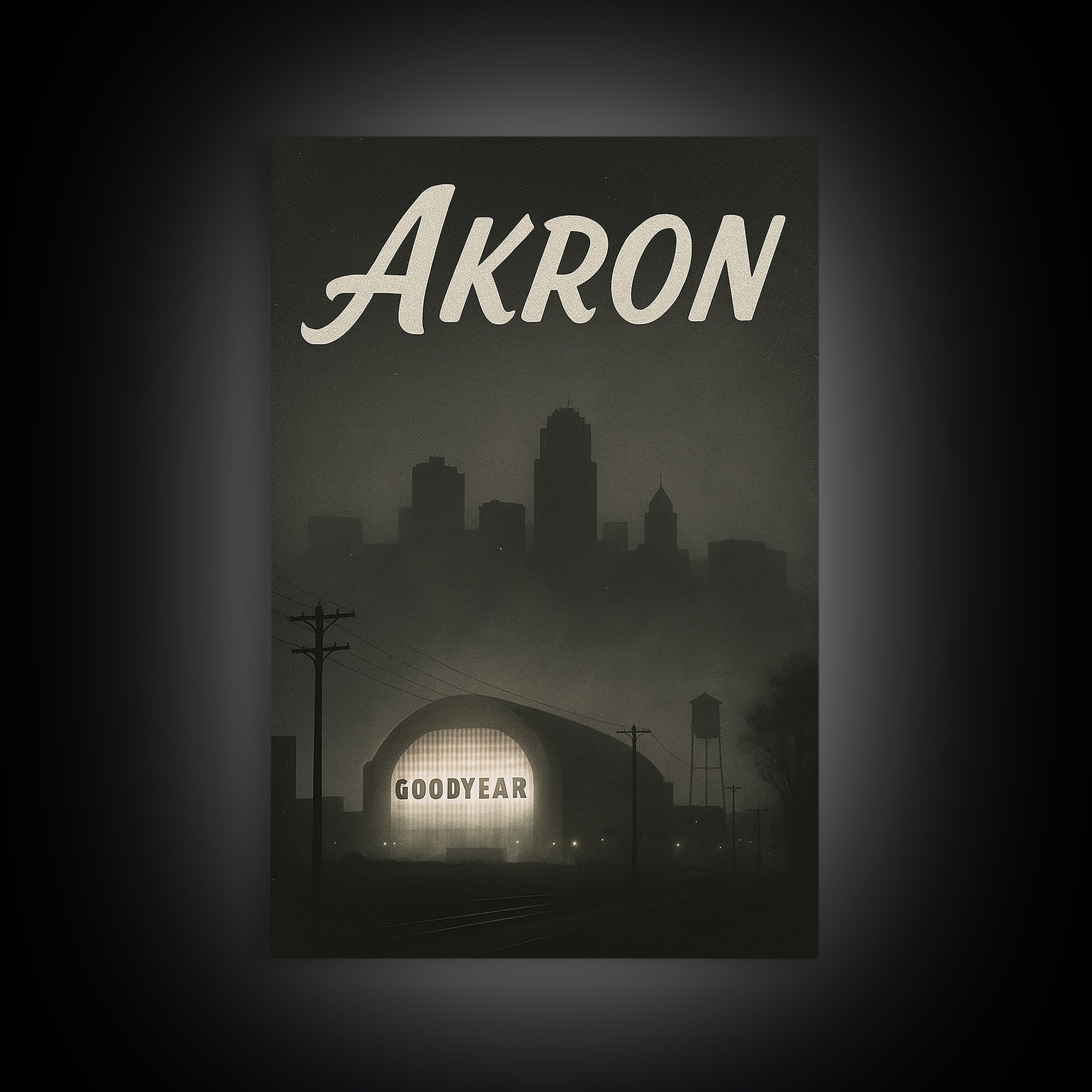 Akron Ohio Travel Poster, Canvas Print, Black And White Travel Art, Akron Wall Art, Vintage Travel Print, Travel Poster Art, City Art Print