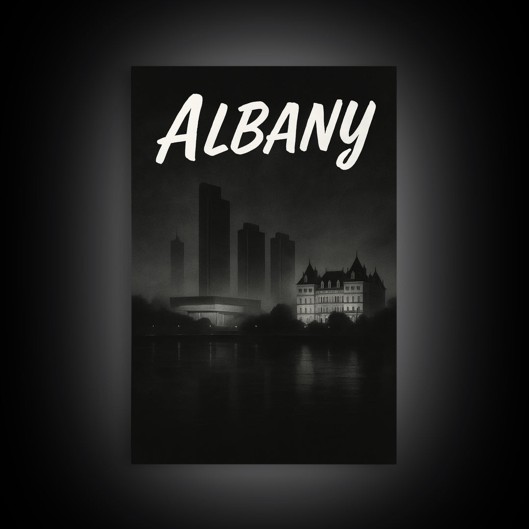 Albany New York Travel Poster, Canvas Print, Night Street Poster Art, Albany Poster Print, Travel Wall Decor, Wanderlust Decor, Wall Decor