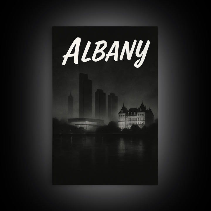 Albany New York Travel Poster, Canvas Print, Night Street Poster Art, Albany Poster Print, Travel Wall Decor, Wanderlust Decor, Wall Decor