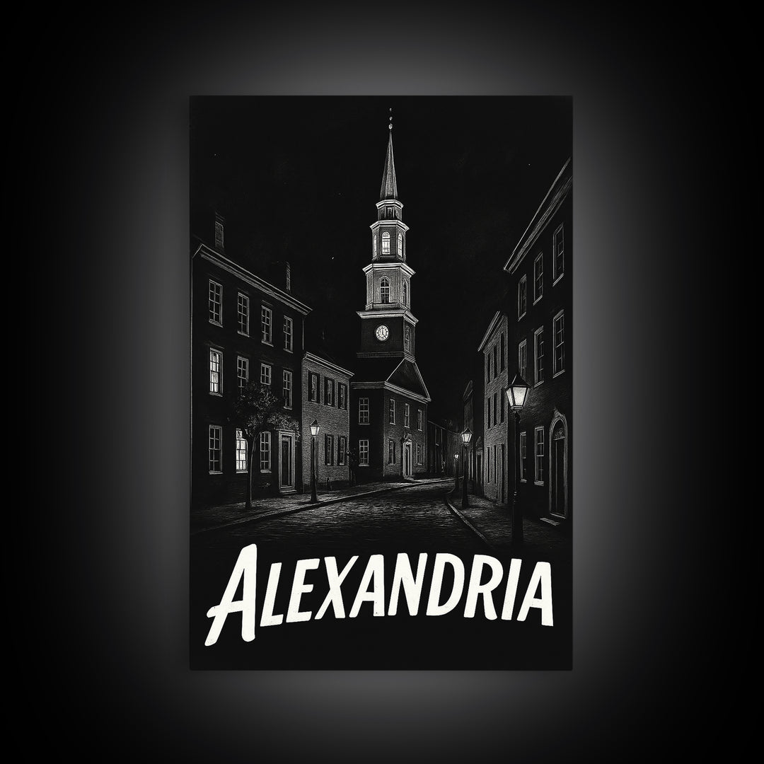 Alexandria Travel Poster, Framed Canvas Print, Black And White Travel Art, Alexandria Poster Print, Travel Poster Art, City Illustration