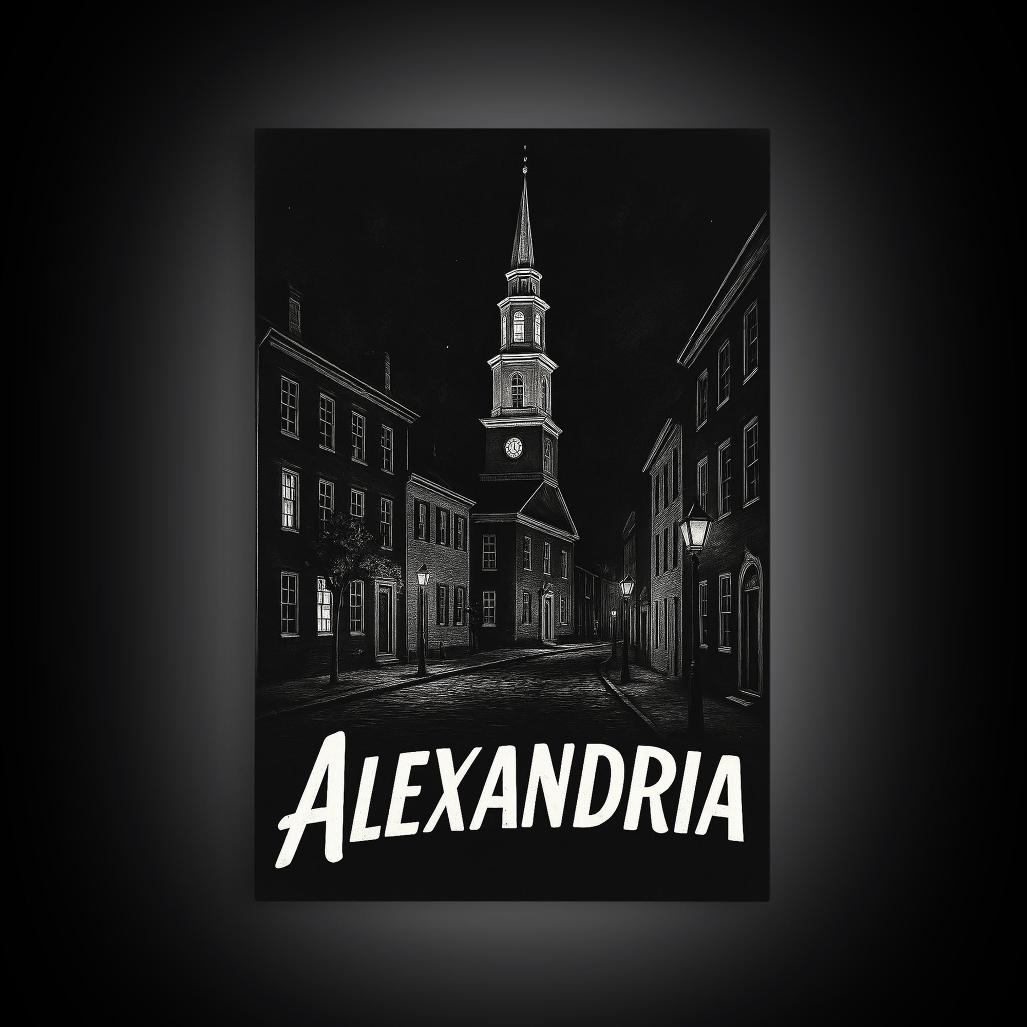 Alexandria Travel Poster, Framed Canvas Print, Black And White Travel Art, Alexandria Poster Print, Travel Poster Art, City Illustration