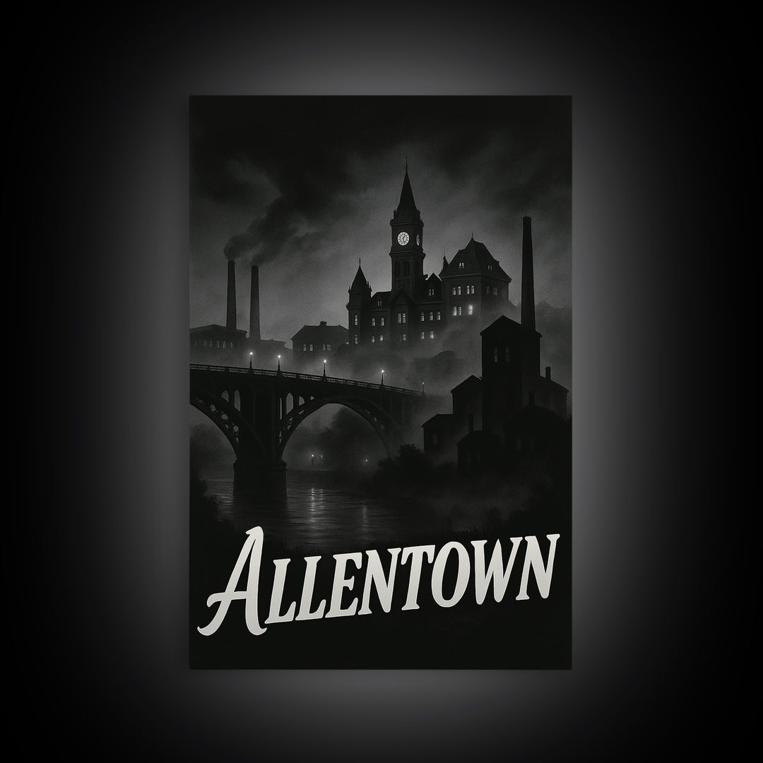 Allentown Pennsylvania Travel Poster, Canvas Print, Night Street Poster Art, Allentown City Art, City Travel Prints, Wall Art, Poster Art