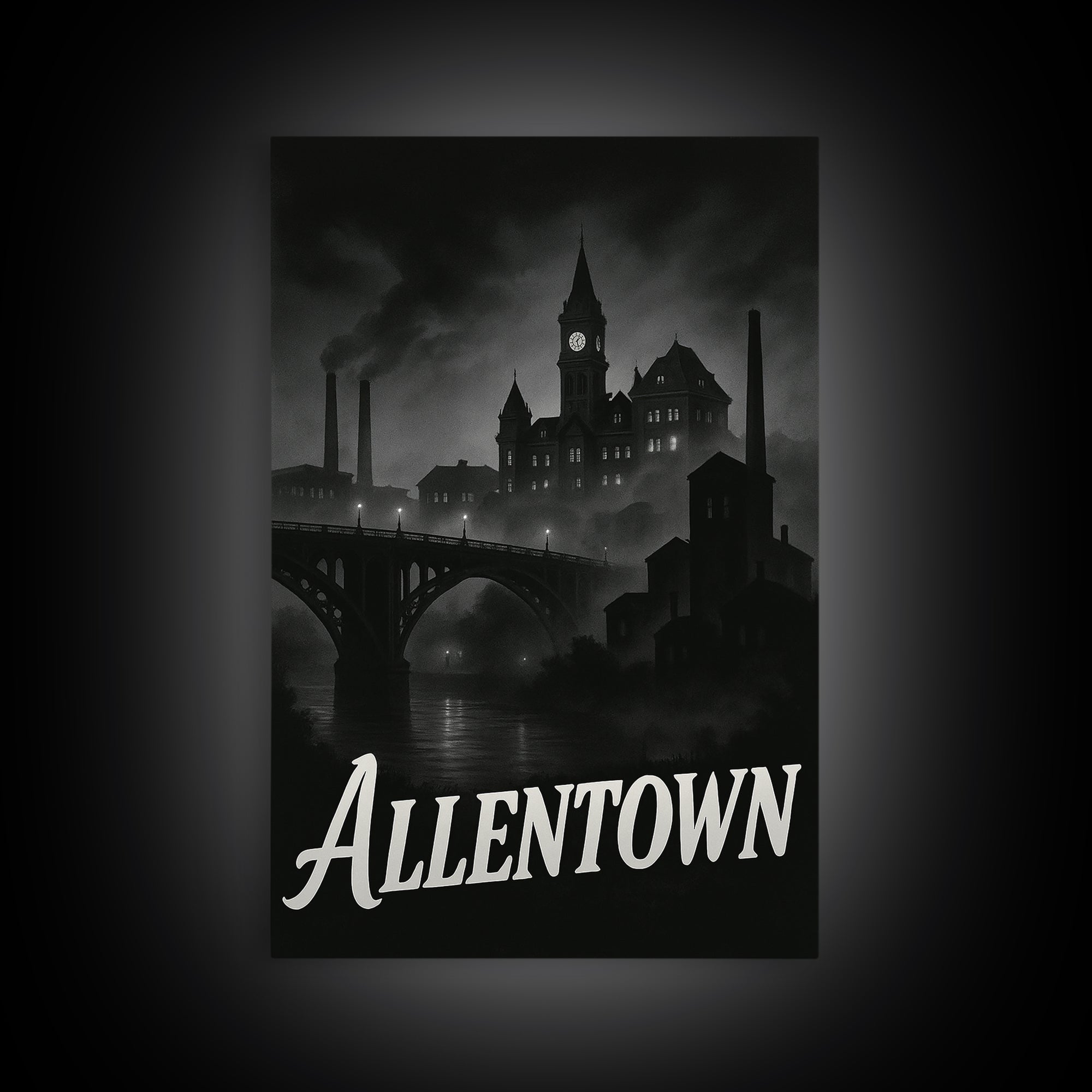 Allentown Pennsylvania Travel Poster, Canvas Print, Night Street Poster Art, Allentown City Art, City Travel Prints, Wall Art, Poster Art