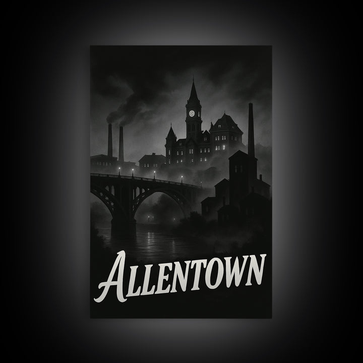 Allentown Pennsylvania Travel Poster, Canvas Print, Night Street Poster Art, Allentown City Art, City Travel Prints, Wall Art, Poster Art