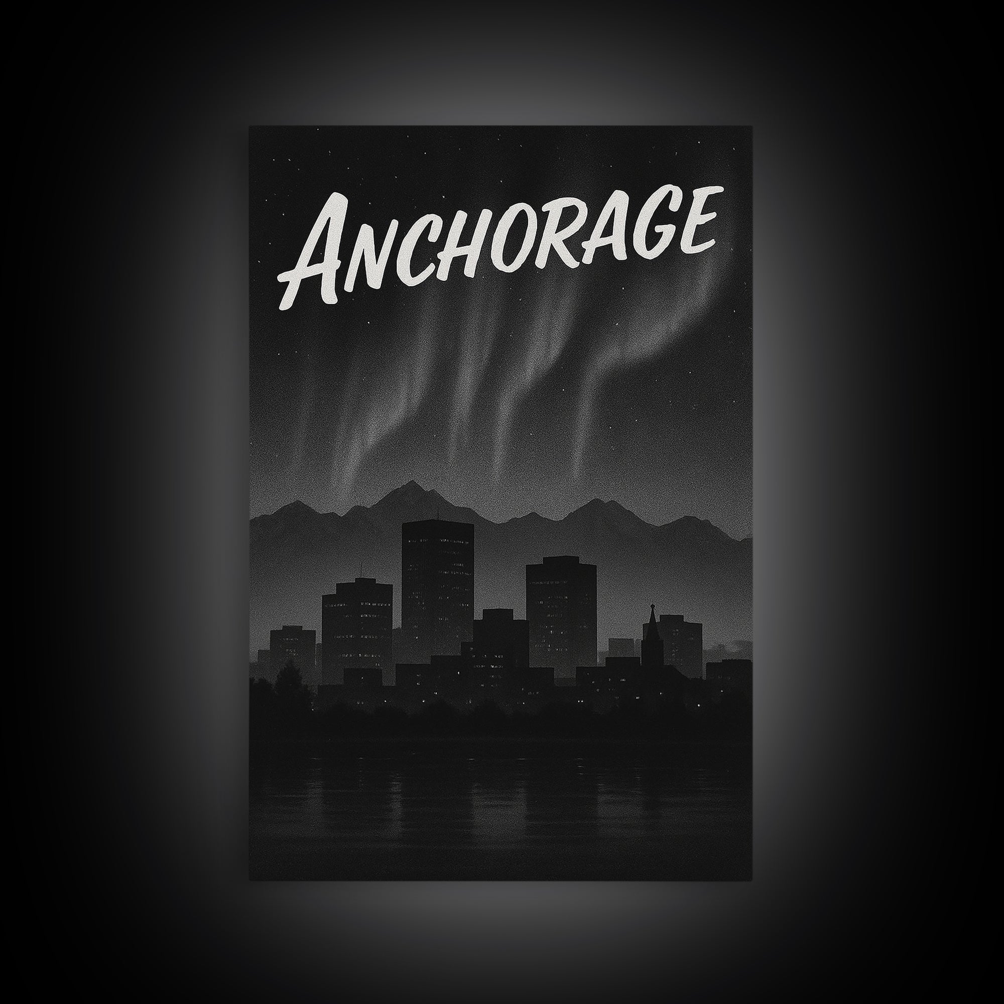 Anchorage Travel Poster, Canvas Print, Dark Moody City Wall Art, Anchorage Travel Art, Retro Travel Print, Vintage Travel Art, Design 2