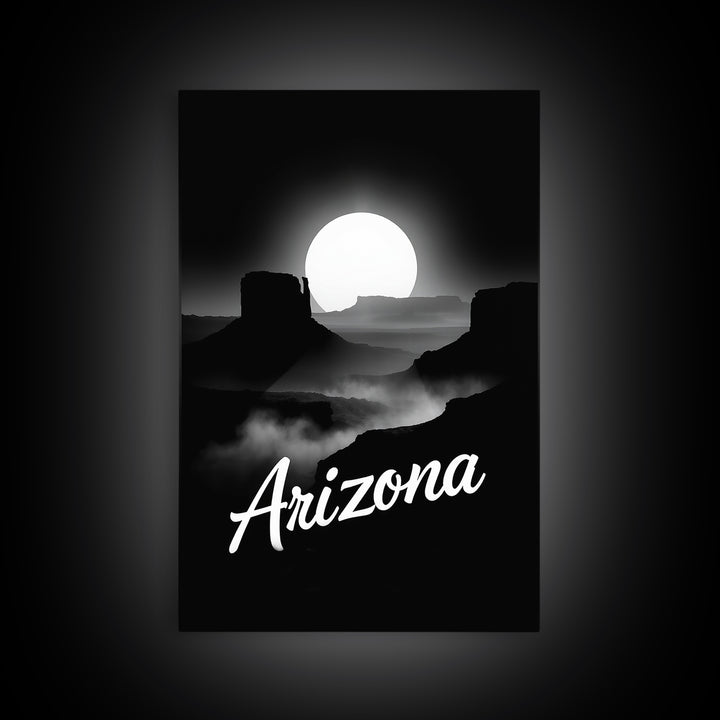 Arizona Travel Poster, Framed Canvas Print, Night Street Poster Art, Arizona City Art, Eclectic Wall Decor, Mid Century Wall Art