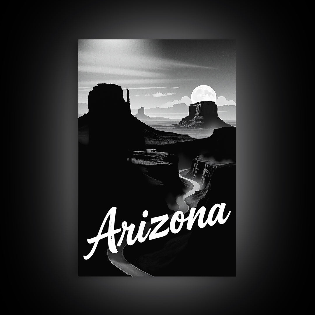 Arizona Travel Poster, Framed Canvas Print, Black And White Travel Art, Arizona Poster Print, Mid Century Wall Art, City Travel Prints