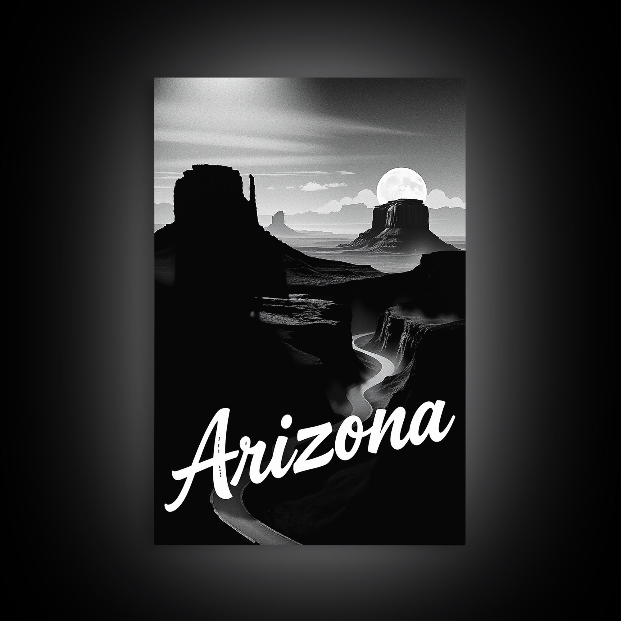 Arizona Travel Poster, Framed Canvas Print, Black And White Travel Art, Arizona Poster Print, Mid Century Wall Art, City Travel Prints